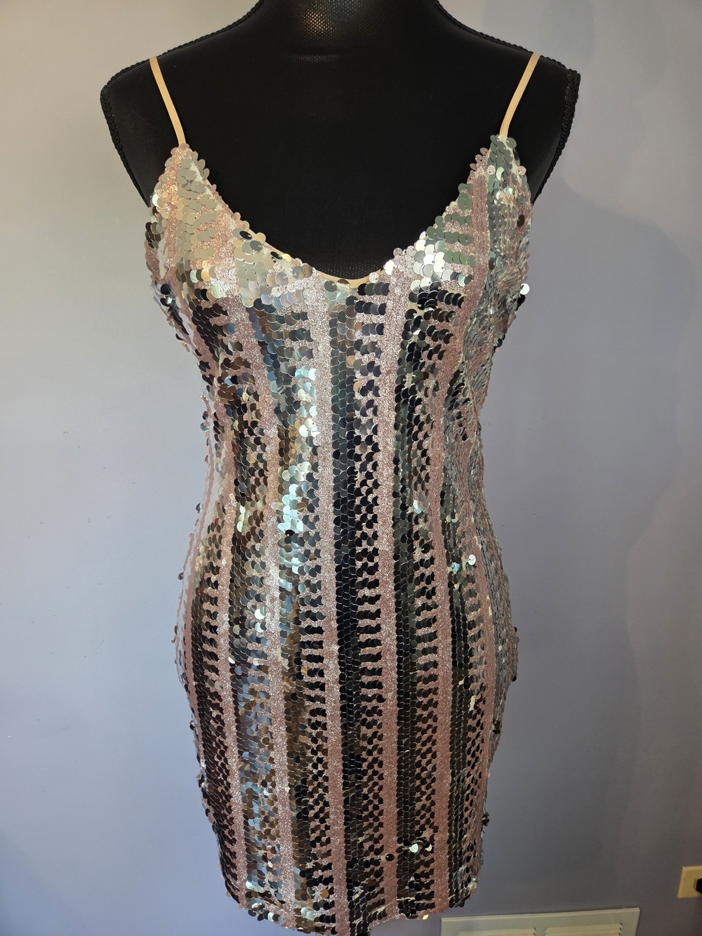 Forever 21 Sequin Mini Dress Womens S Silver Pink New Years Wedding Bodycon NWT